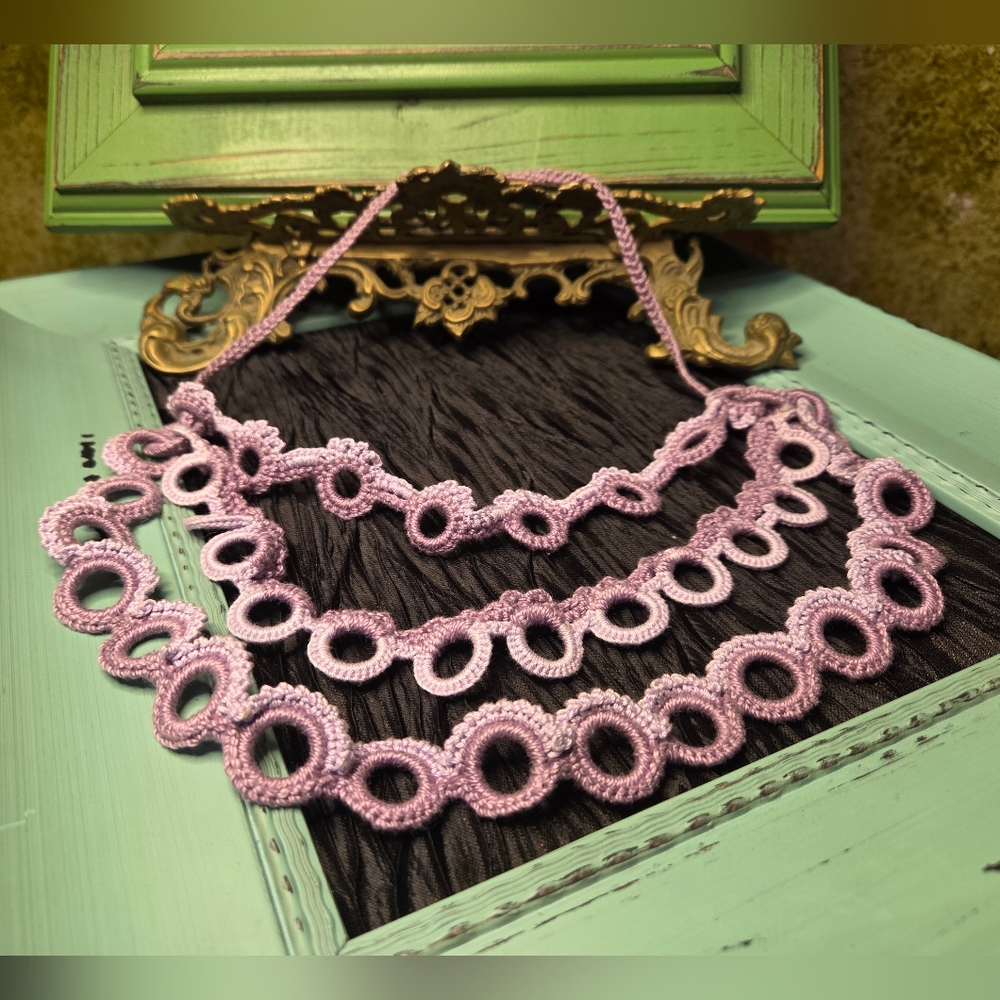 Handmade Elegant 2 Toned Purple Crochet Necklace 3 Tiered